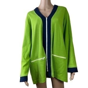 Neiman Marcus Women Sweater Green Lime Zipper Long Sleeve Size L